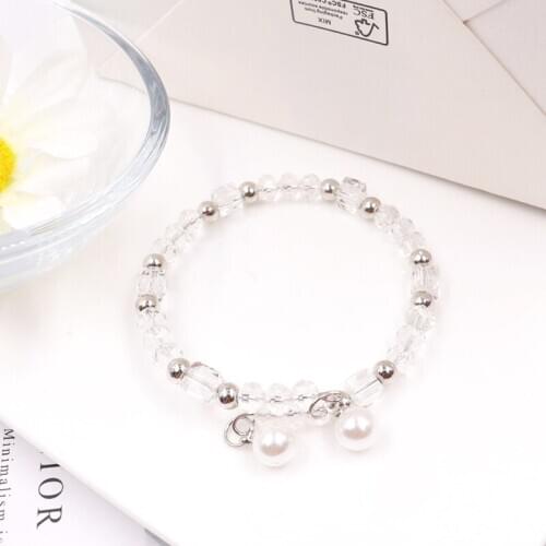 1PCS/LOT New Women Shell Moon Bracelet Set For Ladies Map Heart Charm Pure White Crystal Bead Rope Chains Bangle Boho Jewelry