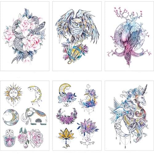21X15 CM Body art beauty Pink Sexy owl tattoo waterproof Temporary Tattoo Sticker