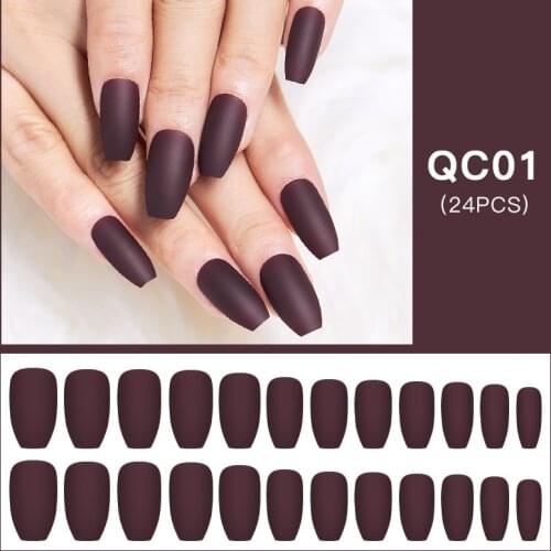 24pcs Matte Effect False Naill Nail Art Decoration Fake Nail Press On Nail Solid Color Frosted Full Cover Stiletto Long Nail Tip
