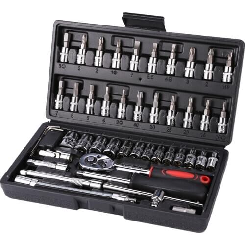 46pcs Socket Ratchet Car Repair Tool Wrench Set Head Ratchet Pawl Socket Spanner Screwdriver Professional Metalworking Tool Kit