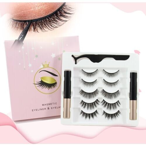 Magnetic False Eyelashes With Magnetic Eyeliner Waterproof Long Lasting Lash Extension 5 Pairs Faux Mink False Eyelashes