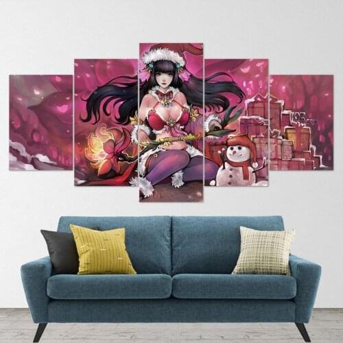 5 Piece Wall Art Canvas Anime Manga Sexy Christmas Girl Figure Posters Modern Home Decor Prints Living Room Decoration Paintings