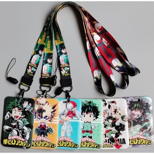 24pcs/lot MD1013 DMLSKY Anime Lanyard Keychain key Badge Mobile Phone Rope Lanyard With Card Holder Cover for Kid Fans
