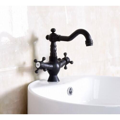 Black Oil Rubbed Brass Dual Cross Handles Bathroom Basin Mixer tap Vessel Sink Faucet Swivel Spout / Deck Mounted Wnf145