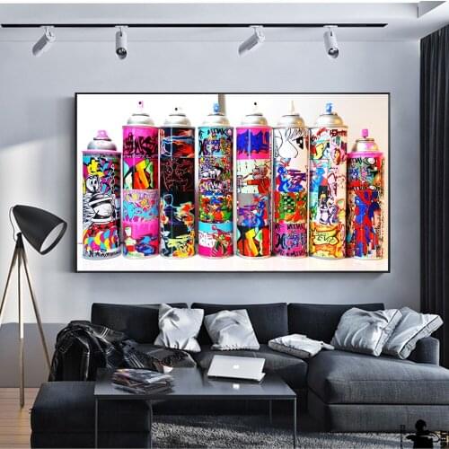 Graffiti Pop Art Spray Can Collection Wall Posters And Prints Colorful Graffiti Paint Bottle Decorative Pictures For Bar Cafe