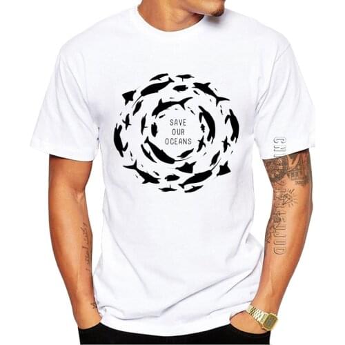 100% Cotton Save Our Oceans Men T-Shirt O Neck Sharks Whales Turtles Sealife Printed Graphic Tshirt Casual Tops Summer Tees