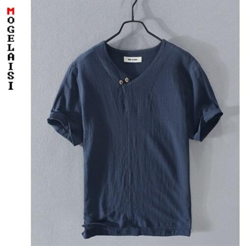 New Brand t shirt men summer short sleeve linen cotton breathable tops High quality solid soft tshirt man for clothing RC126