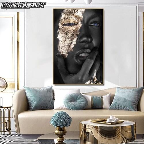 Canvas Painting for Living Room Abstract Art Poster Gold on Face African Woman Canvas HD Simplicity Modern Home Decor Painting
