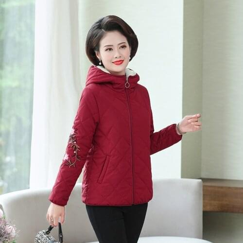Parkas basic jackets Female Women Autumn Winter plus velvet lamb hooded Coats Cotton embroidered Jacket Womens Outwear coat