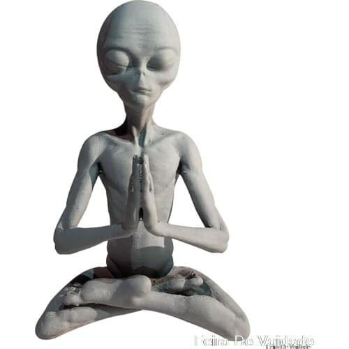 Meditating Alien Resin Statue Garden Ornament Best Art Decor for Indoor Outdoor Home or Office