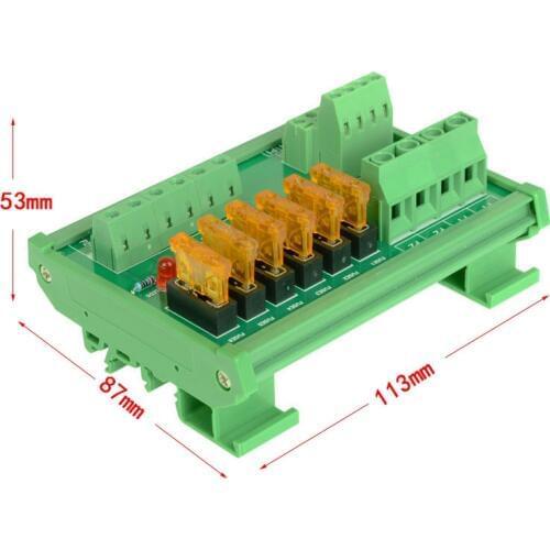 DIN Rail Mount 6 Position Power Distribution Fuse Module Board, For AC/DC 5~32V