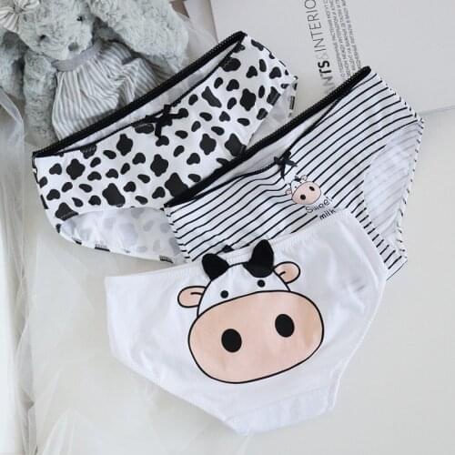 Cartoon Cow Animal Panties Womens Cotton Underwear Briefs Low Waist Seamless Underpants For Girls Kids Comfort Lingerie