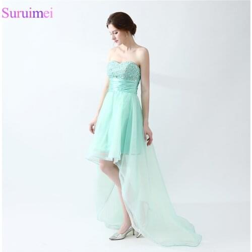 Mint Green Prom Dresses Beaded Sweetheart Organza Asymmetrical Short Front Long Back Prom Dress Girls Party Gown
