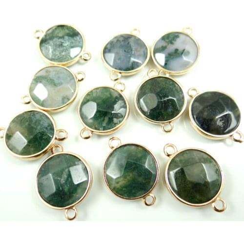 Natural 18MM Scenic agates round stone pendants Connector for Bracelet Necklace Connector DIY Fashion Jewelry Making 20pcs