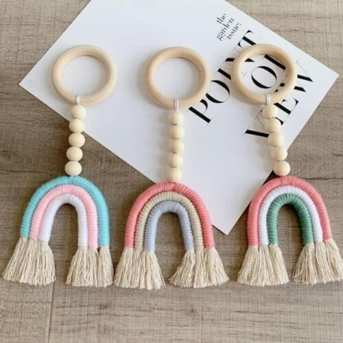 Nordic Weave Rainbow Wall Hanging Decoration Children Girls Bedroom Nursery Ornaments Handmade Wooden Beads Tassel Home Decor