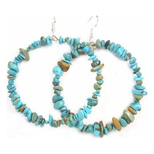 New Classic Favorite Pearl Store Blue Turquoise Beaded Gemstone Hoop Dangle Circle Earrings Silver Fine Jewelry Women Gift