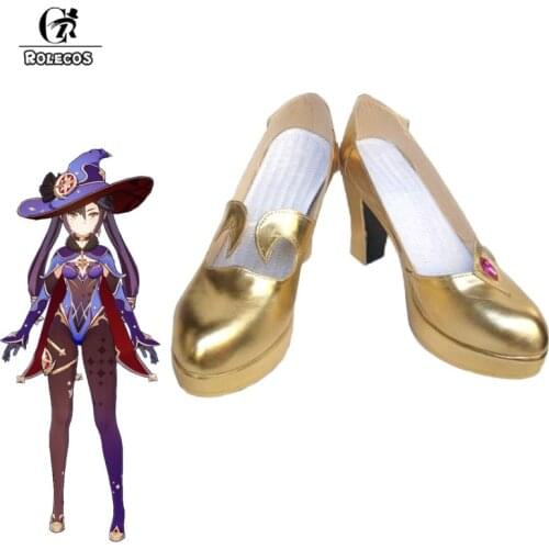 ROLECOS Genshin Impact Mona Cosplay Shoes Game Genshin Impact Mona Cosplay Shoes Women Golden Boots Shoes High Heels