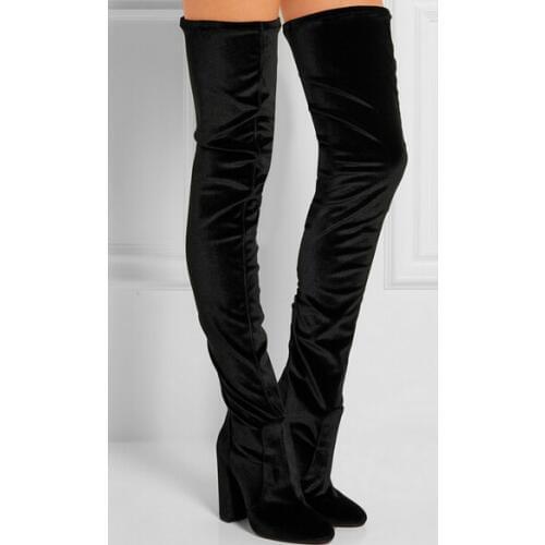 2017 fall Velvet Over-the-Knee Boots bright blue red comfortable velet thigh high boots bolck heel womens fashion boots