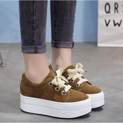 Autumn Wedges Suede Shoes Woman Platform Sneakers Zipper Shoes Hidden Heel Height Increasing Casual Shoes zapatos de mujer F3-17
