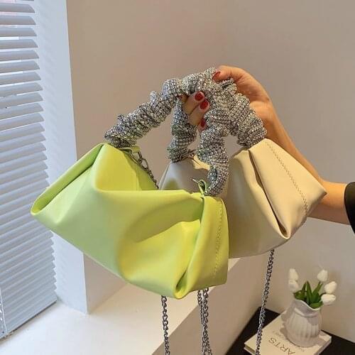 Diamond Pleated Tote Bag 2021 Summer New High-quality Soft PU Leather Womens Designer Handbag Chain Shoulder Messenger Bag
