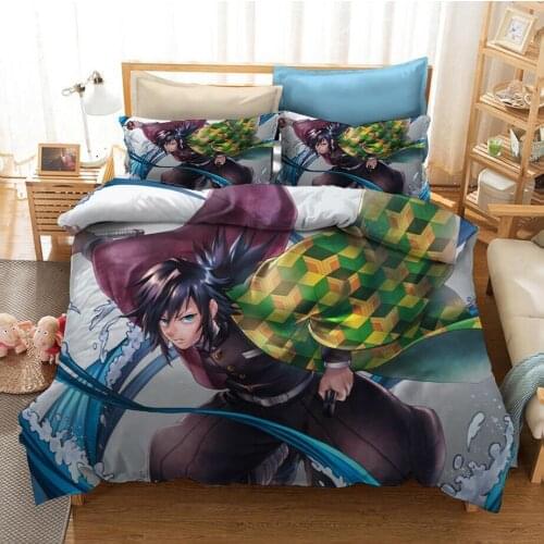 Demon Slayer bedding 3-piece set Kamado Tanjirou anime character childrens duvet cover*1 pillowcase*2 Nezuko digital printing
