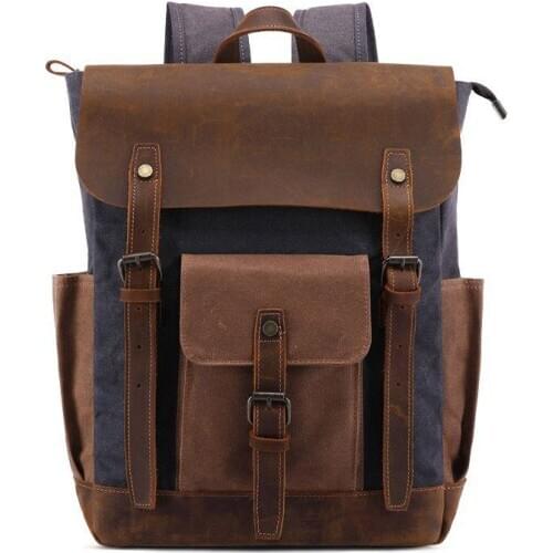Casual Oil Wax Canvas Backpacks Vintage Waterproof Large Capacity Travel Bag Men Women Mochila Leather Laptop Zipper Rucksack