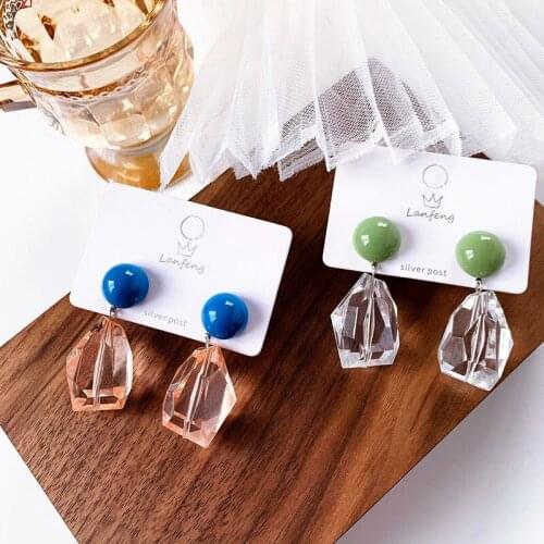 Transparent Acrylic Crystal Drop Dangle Clip Earrings for Women Fashion Sweet Irregular Stud Earring серьги 2020 тренд Jewelry