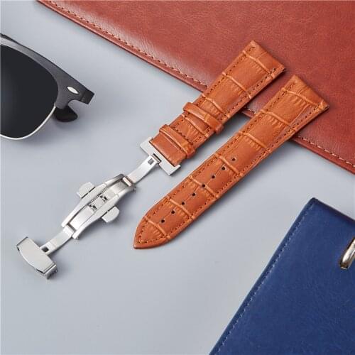 Embossed Genuine Leather Watch Straps Business Comfortable Watchbands Stainless Steel Butterfly Buckle Strap 18 20 22 24mm