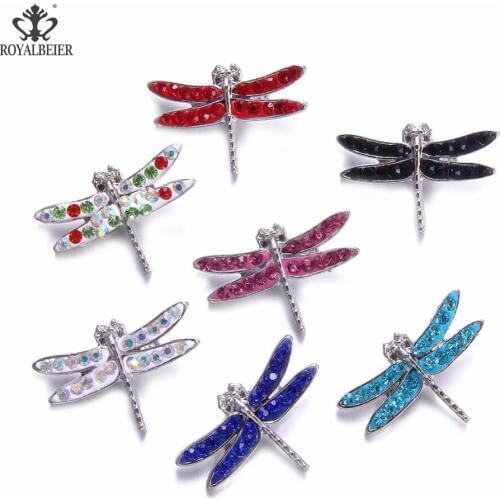 RoyalBeier 6pcs/lot Dragonfly Snap Button Wth Rhinestone Metal Snap Button 18mm Butterfly DIY Charms For Snap Bracelet Jewelry