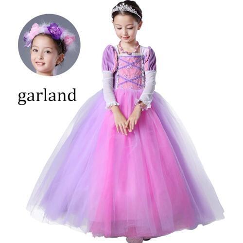 Chrismas Princess Rapunzel dress Girls Rapunzel Costume Tutu Long Dress for Halloween Cosplay Party Full sleeves purple Clothes