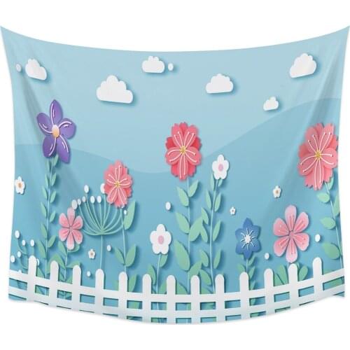 Flowers White Clouds Stickers Wall Tapestry Home Wall Decor Tapestry Cover Beach Towel Picnic Mat Yoga Mat