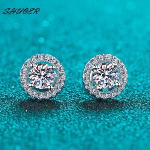 Classic 925 Sterling Silver Brilliant Cut Pass Diamond Tester 0.5 Carat D Color Round Stone Moissanite Stud Earrings for Women