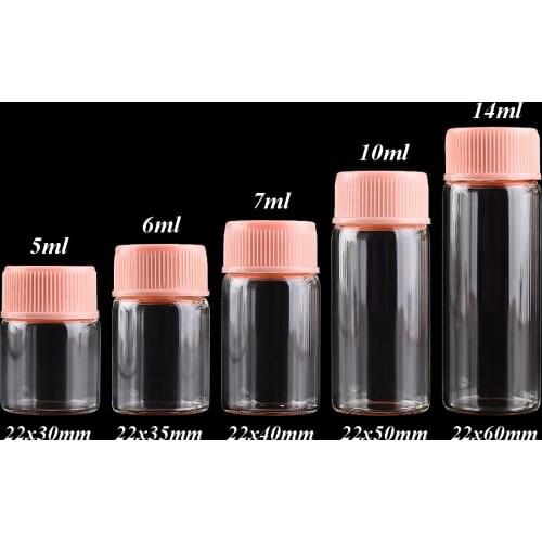 10pcs Dia 22mm 5ml/6ml/7ml/10ml/14ml Glass Bottles glass Jars with Pink Plastic Caps Spice Jars Glass Vials Potion bottles