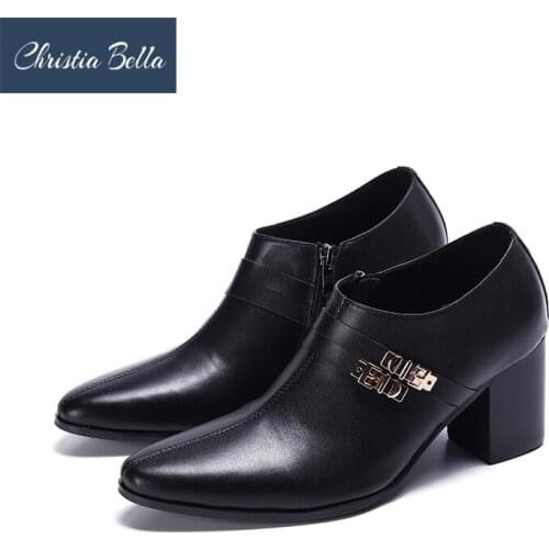 7.5cm High Heels for Men Shoes Slip on Formal Genuine Leather Dress Shoes Men Black Leather Oxfords Wedding Party Footwear