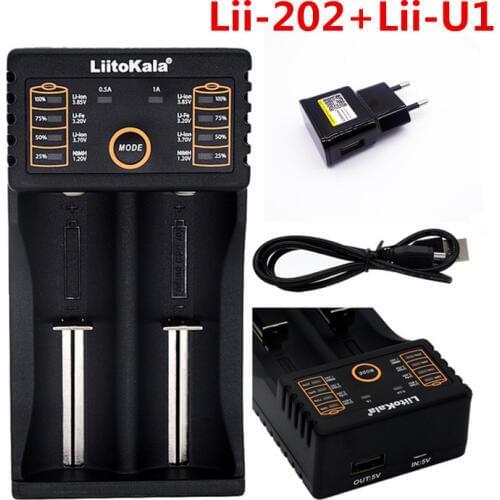 LiitoKala Lii-202 USB Intelligent Battery Charger with Power Bank Function for Ni-MH Lithium for 18650 26650 18350 14500 +Lii-U1