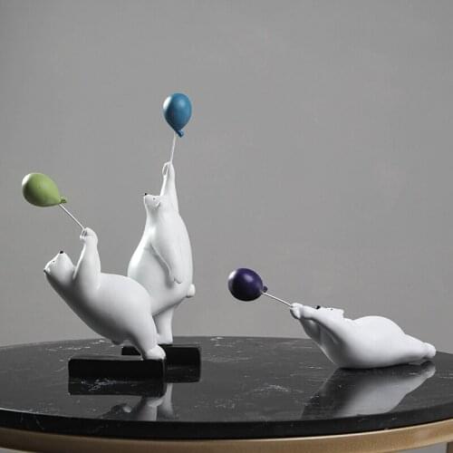 Resin Balloon Polar Bear Ornaments Cute Animal Statue Crafts Childrens Room Decoration Home Living Room Study Furnishing Gifts