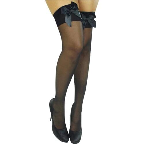 Ladies Satin Bow Cute Sexy Legs Long Tube Transparent High Thigh Stocking Bow-knot Seduction Sexy Ladies Over-the-knee Socks