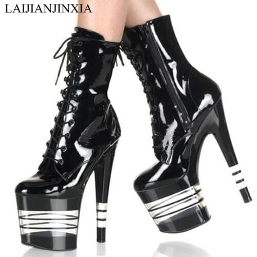 LAIJIANJINXIA 2018 Women Sexy 20cm Thin High-Heels Platform Shoes Night Club Party Pole Dancing Shoes Ankle Boots Dance Shoes