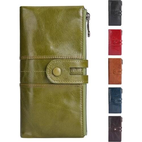 2021 Genuine Leather Women Wallets Purse Lady Clutch Long Wallet with Zipper Coin Purse Womens Hasp Money Phone Bag