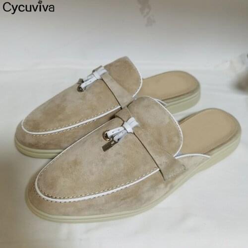 Hot Sale Summer Half Flat Slippers Men Kid Suede Fringe Decor Mules Thick Sole Brand Slieds Flat Causal Shoes For Men