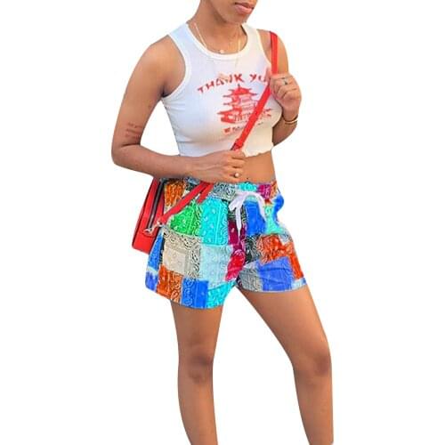 2021 Women Beach Shorts with Bright Color Print Casual Style Adjustable Drawstring Summer Clothing For Daily Wear Travel beach