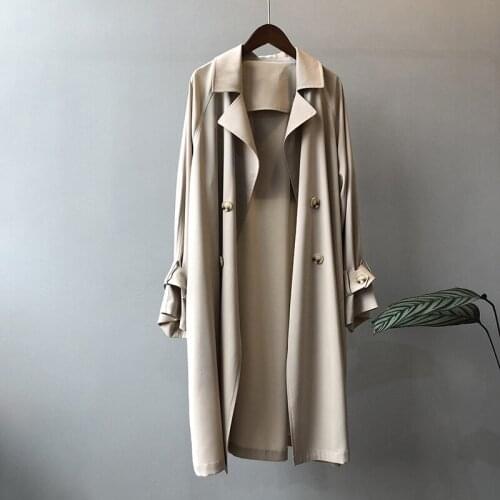 Women Trench Coat Casual Womens Long Outerwear Loose Overcoat Spring Fashion Double breasted Windbreaker