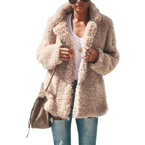 Solid Color Coats Plus Size 5XL Lamb Plush Warm Jacket Long Sleeve Lapel Jackets Street Ladies Casual Single-Breasted Outerwear
