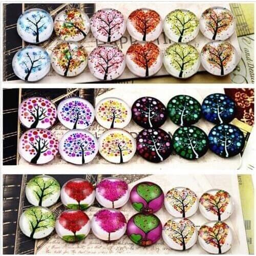 12pcs/lot (One Set) Three Style 12mm Fashion Tree Handmade Glass Cabochons Pattern Domed Jewelry Accessories Supplies
