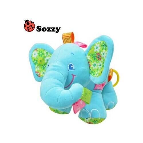 15*24cm Infant Baby Crib Stroller Toy Multi-funtion Elephant Ring 0+ months Plush Doll Newborn Bed Hanging Baby Rattle Play