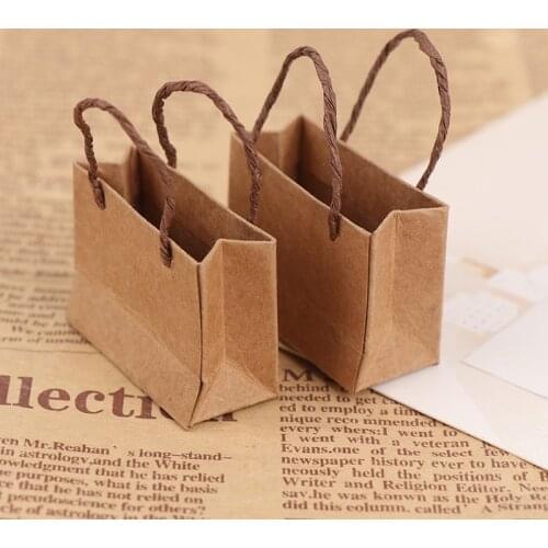 2PC 1:12 Dollhouse Miniature Mini Kraft Paper Bag Handbag Doll Shopping Bag