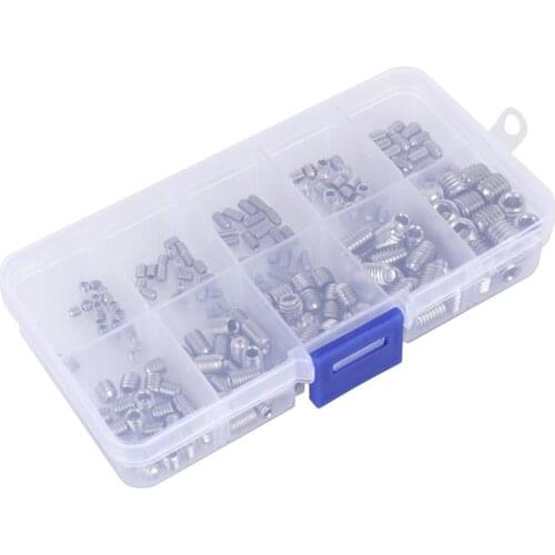 200Pcs/set Stainless Steel Wood Screws Allen Head Socket Hex Set Grub Screw Assortment Cup Point parafuso Assortment