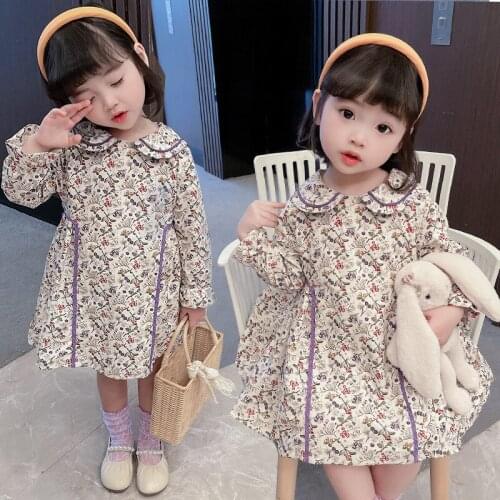 2021 Floral Spring Summer Girls Dress Kids Teenagers Children Clothes Outwear Special Occasion Long Sleeve High Quality