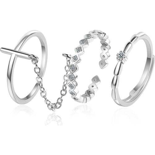 3 pcs/Lot 925 Sterling Silver Rings Adjustable Crystal Cross Finger Ring For Women Wedding Jewelry Bijoux Femme JZ327