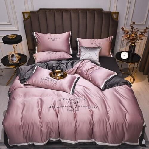 4Pcs Luxury Bedding Sets Double-Sided Home Textile Comfortable Embroidery Tencel Sheet Comforter Set Bedding King Queen Size